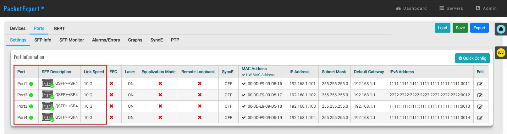 4x10G Port Settings
