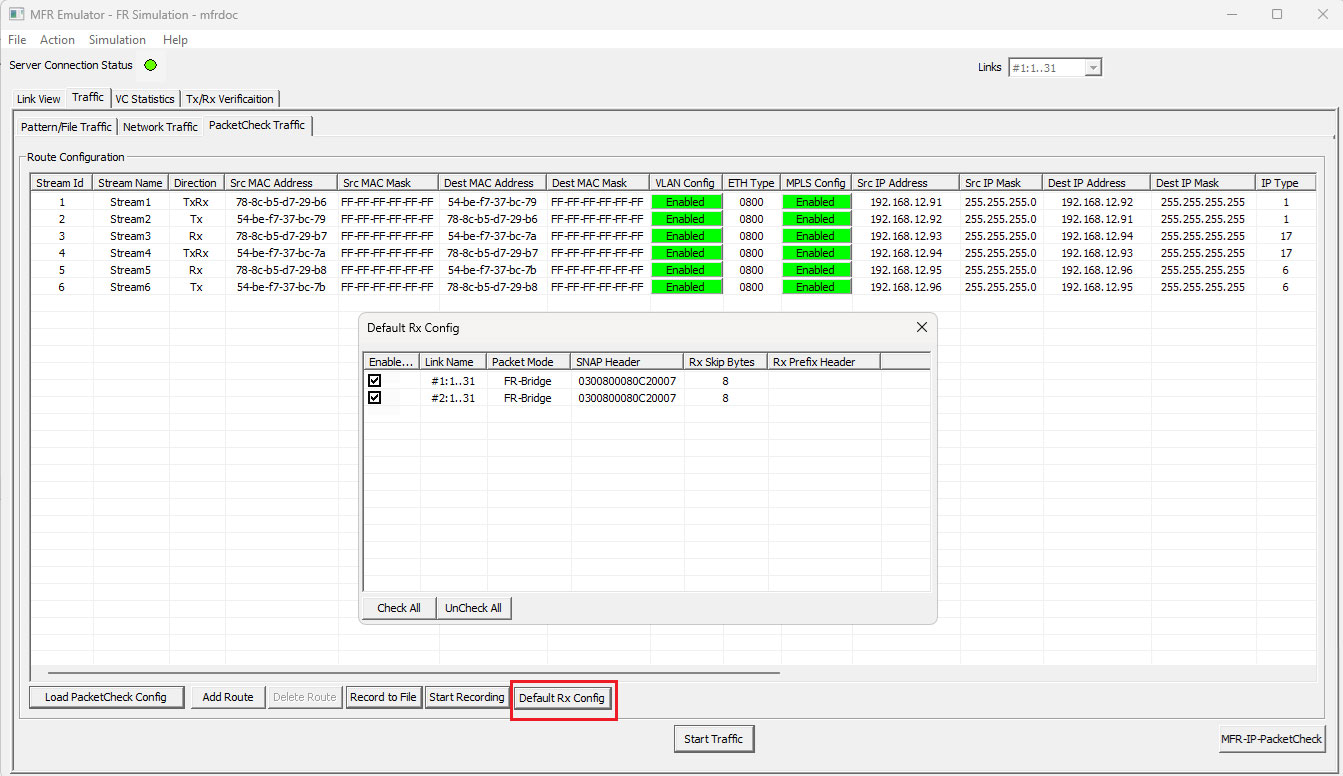 Default Rx Configuration